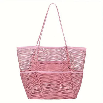 Pink Double Layer Mesh Beach Bag - Large Capacity