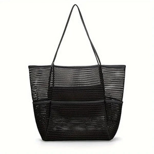Black Double Layer Mesh Beach Bag - Large Capacity - Factory Direct Shop