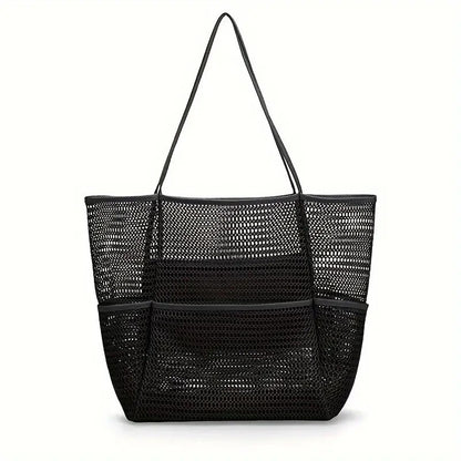 Black Double Layer Mesh Beach Bag - Large Capacity - Factory Direct Shop