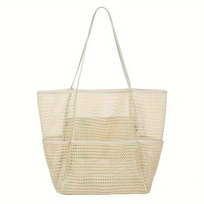 Beige Double Layer Mesh Beach Bag - Large Capacity - Factory Direct Shop