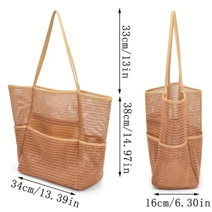 Beige Double Layer Mesh Beach Bag - Large Capacity - Factory Direct Shop