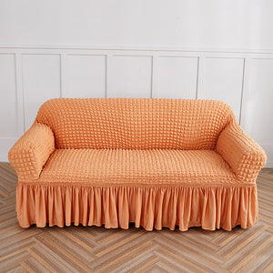 Orange Three-person Sofa Bubble Gauze Sofa Cover with Skirt - Full Elastic Dustproof Three-person Seater 190-230cm