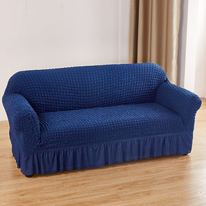Navy Blue Three-person Sofa Bubble Gauze Sofa Cover with Skirt - Full Elastic Dustproof Three-person Seater 190-230cm