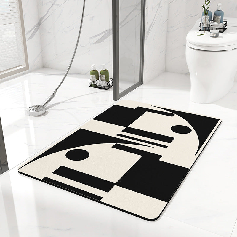 Black and white geometric pattern Quick-Dry Absorbent Non-Slip Bath Rug for Bathroom, Kitchen & Entryway 50x80cm
