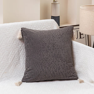Gray Set of 2 Textured Velvet Throw Pillow Covers with Tassels - Decorative Square Cushions 45*45cm