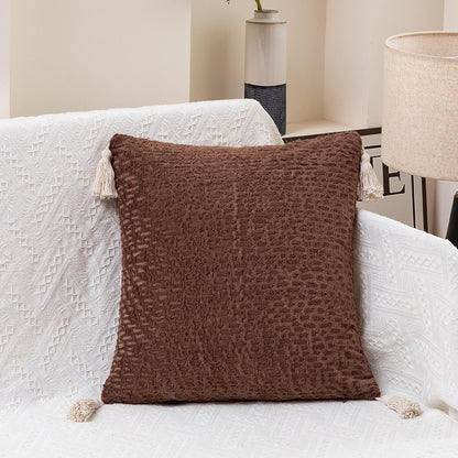 Brown Set of 2 Textured Velvet Throw Pillow Covers with Tassels - Decorative Square Cushions 45*45cm