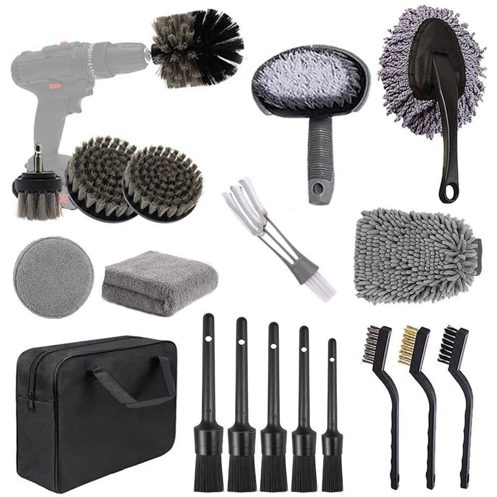 (Drill not included)Car Cleaning Supplies - Complete Auto Detail Brush Set for Interior, Exterior, Wheels & Tires - Power Scrubber Drill Brush Kit Included