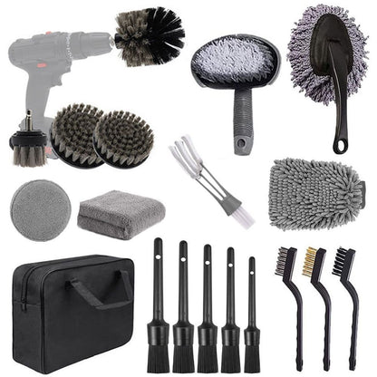 (Drill not included)Car Cleaning Supplies - Complete Auto Detail Brush Set for Interior, Exterior, Wheels & Tires - Power Scrubber Drill Brush Kit Included