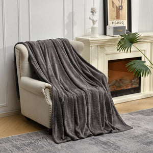 Dark Grey Soft Flannel Jacquard Throw Blanket - Cozy Sofa & Bed Cover, Air Conditioning Blanket, 50 x 60 Inches, Elegant Solid Color