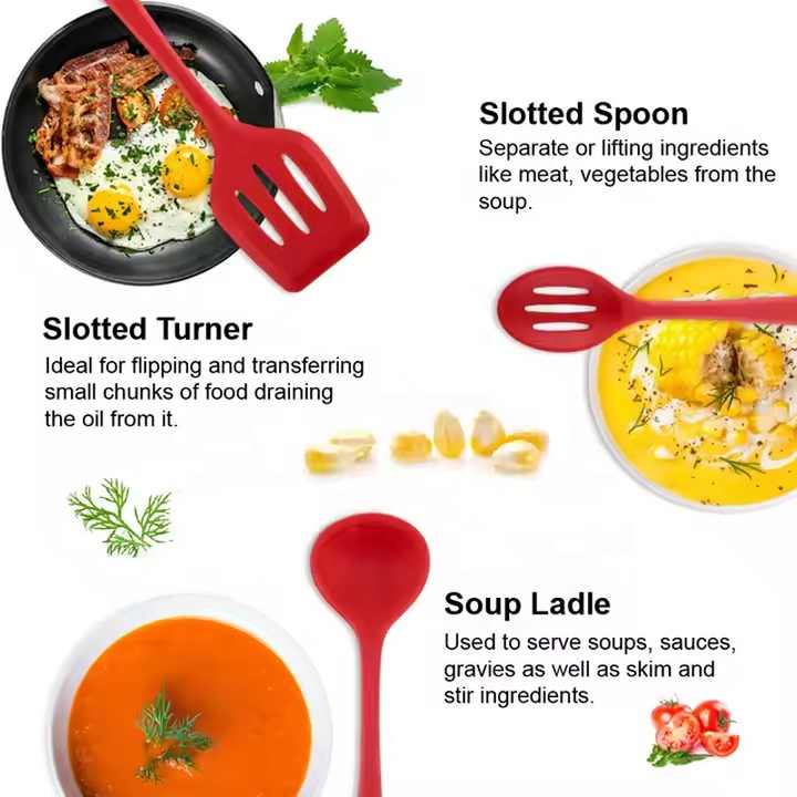 Red 10-Piece Premium Silicone Kitchen Utensil Set - Heat Resistant, Non-Stick Cookware
