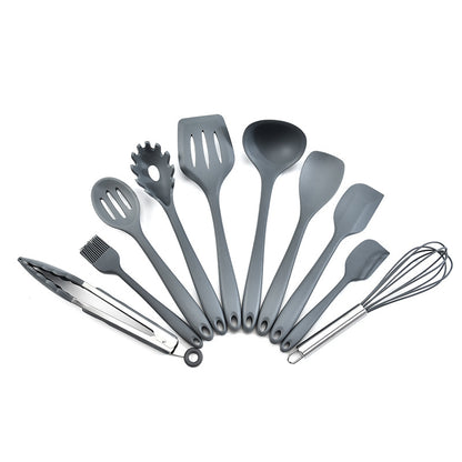 Grey 10-Piece Premium Silicone Kitchen Utensil Set - Heat Resistant, Non-Stick Cookware