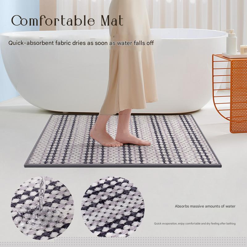 Grey Safe & Dry Bathroom Mat - Non-Slip Absorbent Bath Rug 40x60cm