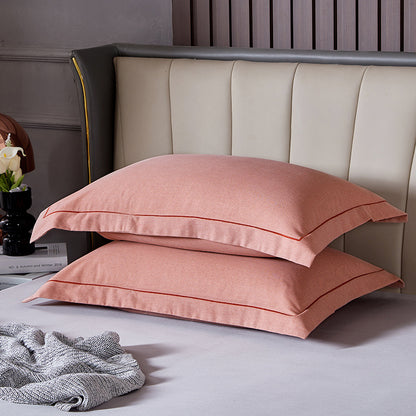 Light Red Pure Cotton Flannel Pillowcase Set - Soft, Thickened, Solid Color (Pair, 48x74cm)