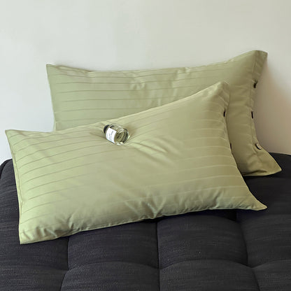 Dark Green Wide Stripes Long Staple Cotton Sateen Pillowcase Set - Jacquard Striped, Pure Cotton, 48x74cm (Pair)