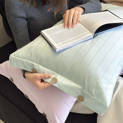 Bright Green Pinstripe Long Staple Cotton Sateen Pillowcase Set - Jacquard Striped, Pure Cotton, 48x74cm (Pair)