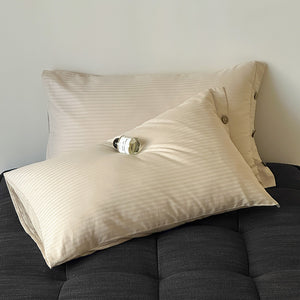 Off White Pinstripe Long Staple Cotton Sateen Pillowcase Set - Jacquard Striped, Pure Cotton, 48x74cm (Pair)