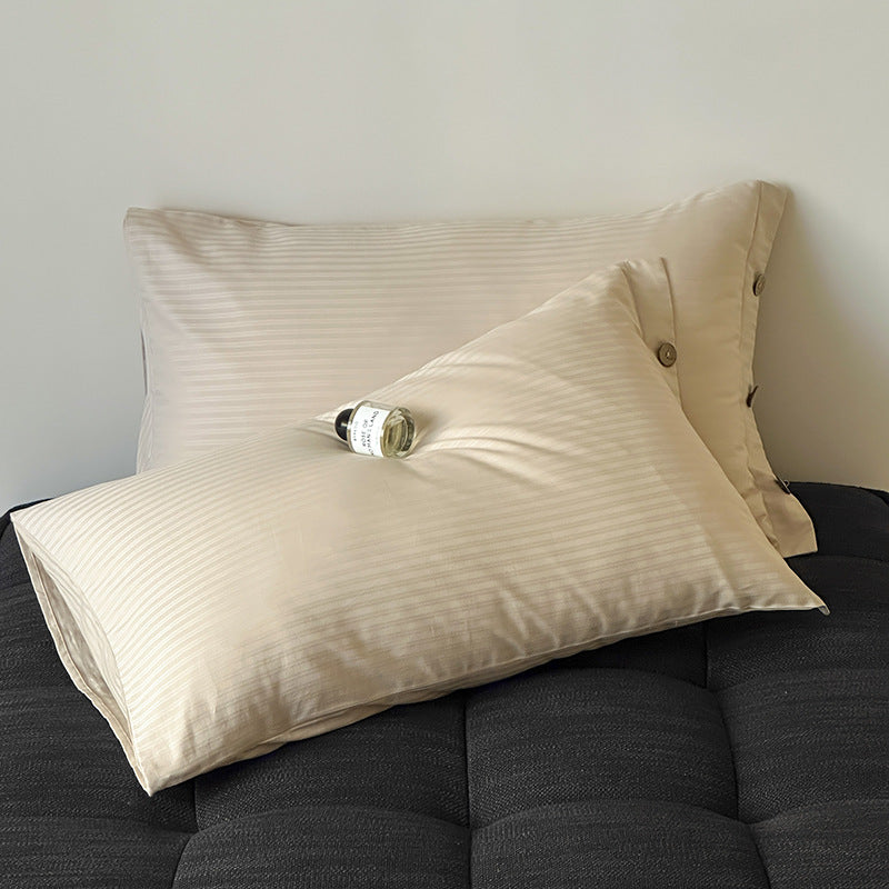 Off White Pinstripe Long Staple Cotton Sateen Pillowcase Set - Jacquard Striped, Pure Cotton, 48x74cm (Pair)