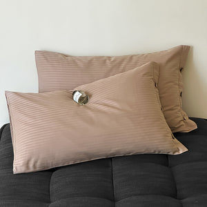 Light Brown Pinstripe Long Staple Cotton Sateen Pillowcase Set - Jacquard Striped, Pure Cotton, 48x74cm (Pair)