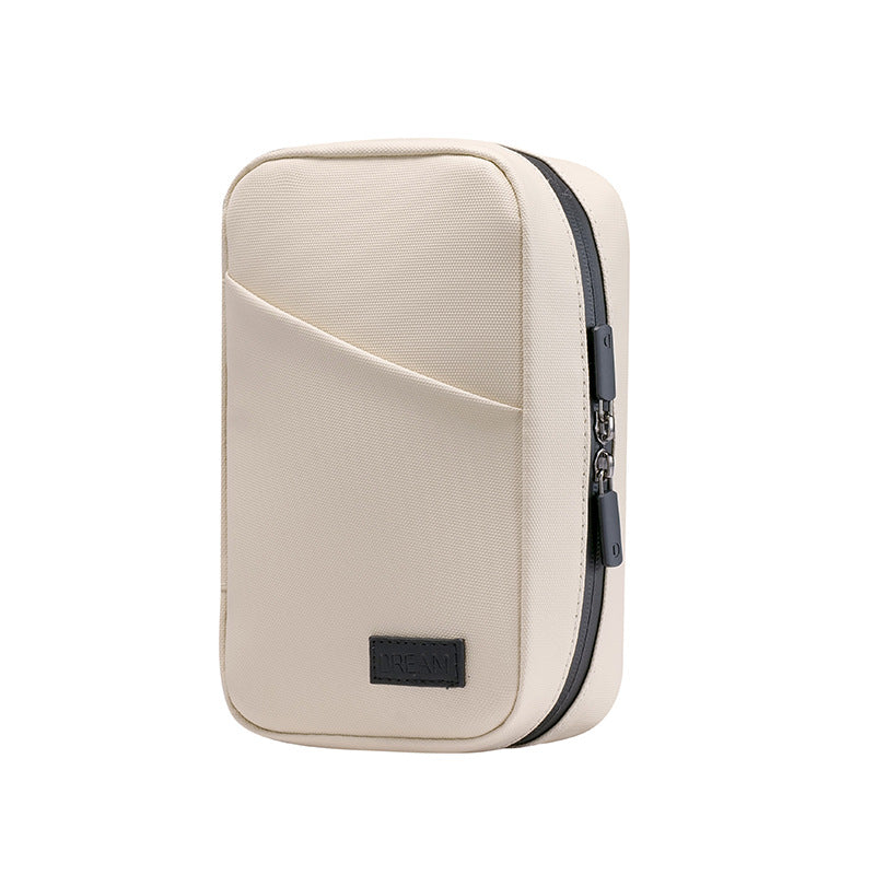 Beige Premium PU Leather Multi-Functional Travel Cable Organizer - Waterproof Digital Storage Pouch