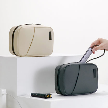 Beige Premium PU Leather Multi-Functional Travel Cable Organizer - Waterproof Digital Storage Pouch