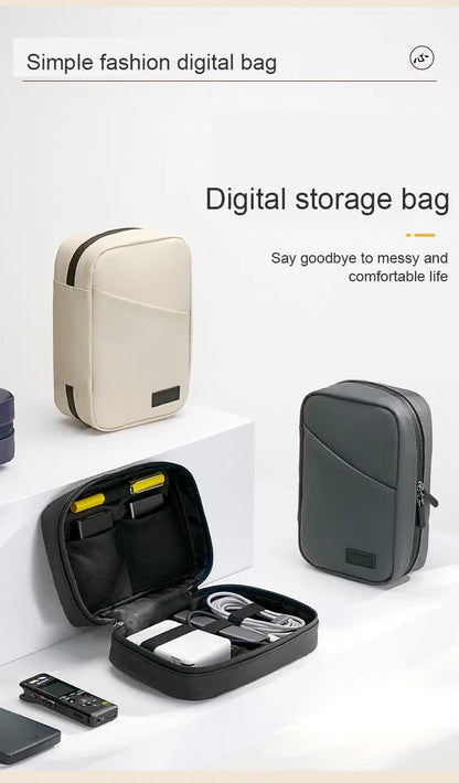 Beige Premium PU Leather Multi-Functional Travel Cable Organizer - Waterproof Digital Storage Pouch