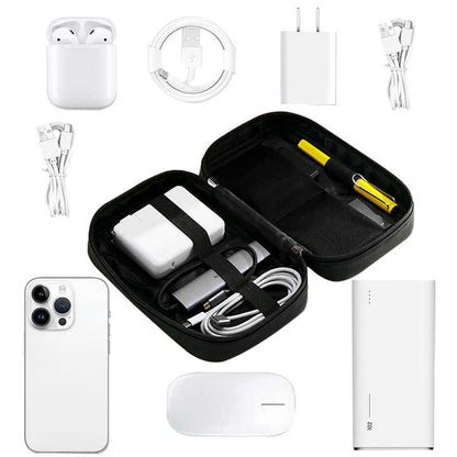 Grey Premium PU Leather Multi-Functional Travel Cable Organizer - Waterproof Digital Storage Pouch