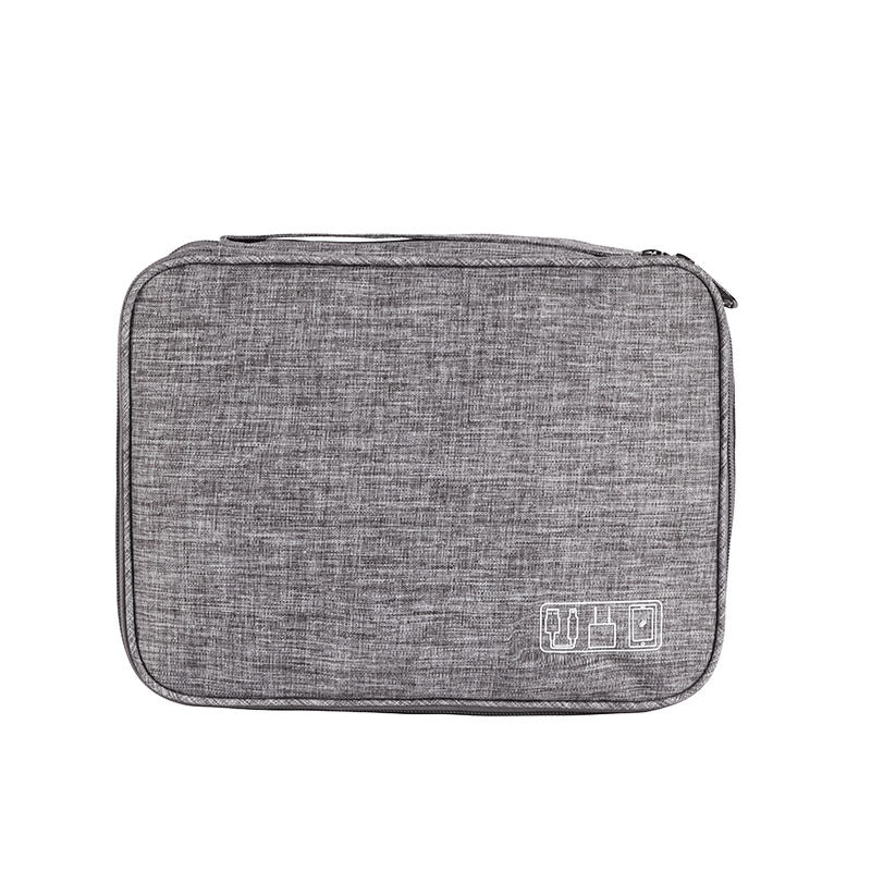 Grey Durable Three-Layer Earphone & Digital Organizer - Waterproof Cosmetic & Cable Storage Pouch(Photography props not included, only the bag)