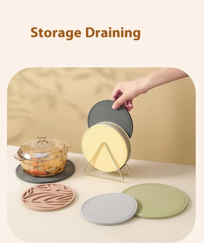 Cream Yellow 3 Pcs Premium Silicone Round Heat-Resistant Pad - 20cm Durable Kitchen Pot Mat with Anti-Slip Design