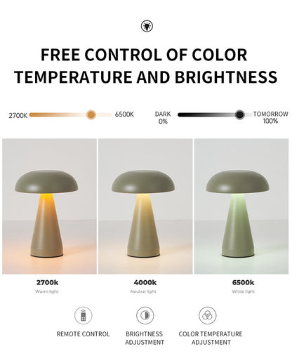 Rose Glod Metal Mushroom Table Lamp - Rechargeable Touch Control Ambient Light with Remote