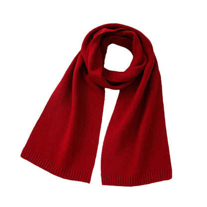 Red Soft Wool-Blend Solid Color Knit Scarf for Women - Cozy Faux Cashmere Shawl