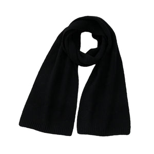 Black Soft Wool-Blend Solid Color Knit Scarf for Women - Cozy Faux Cashmere Shawl