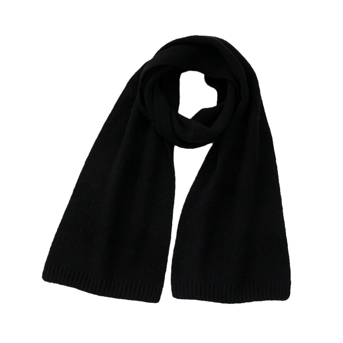Black Soft Wool-Blend Solid Color Knit Scarf for Women - Cozy Faux Cashmere Shawl