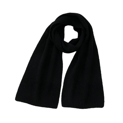 Black Soft Wool-Blend Solid Color Knit Scarf for Women - Cozy Faux Cashmere Shawl