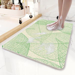 Green Leaves Pattern  PVC Non-Slip Bath Mat 45x75cm - Shower Drain Hole Design, Soft & Quick-Dry Bathroom Rug