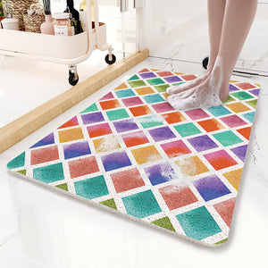 Colorful Diamond Pattern  PVC Non-Slip Bath Mat 45x75cm - Shower Drain Hole Design, Soft & Quick-Dry Bathroom Rug