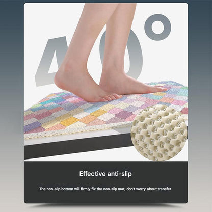 Colorful Wavy Lines Pattern  PVC Non-Slip Bath Mat 45x75cm - Shower Drain Hole Design, Soft & Quick-Dry Bathroom Rug