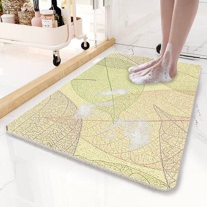 Yellow Leaves Pattern  PVC Non-Slip Bath Mat 50x80cm - Shower Drain Hole Design, Soft & Quick-Dry Bathroom Rug