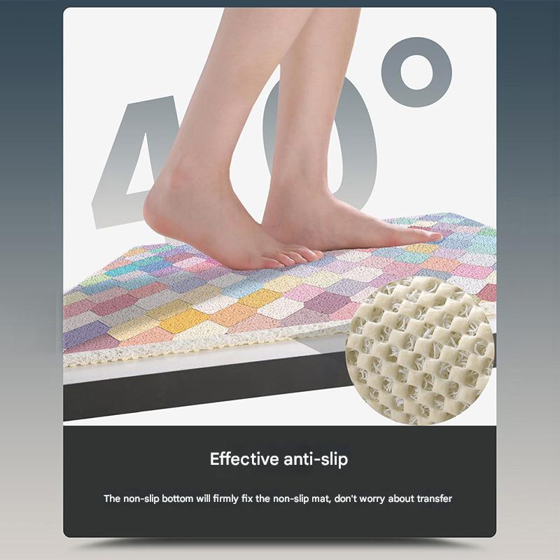 Colorful Wavy Lines Pattern  PVC Non-Slip Bath Mat 50x80cm - Shower Drain Hole Design, Soft & Quick-Dry Bathroom Rug