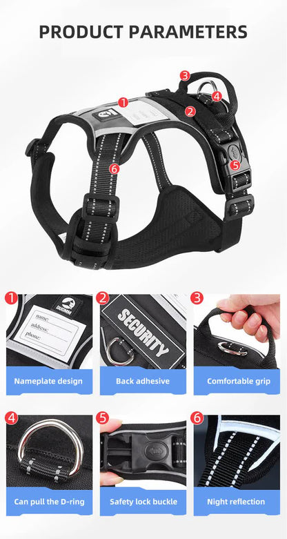 Size M Purple Reflective No-Pull Dog Harness - Adjustable & Durable for Large Breeds, Anti-Escape Design