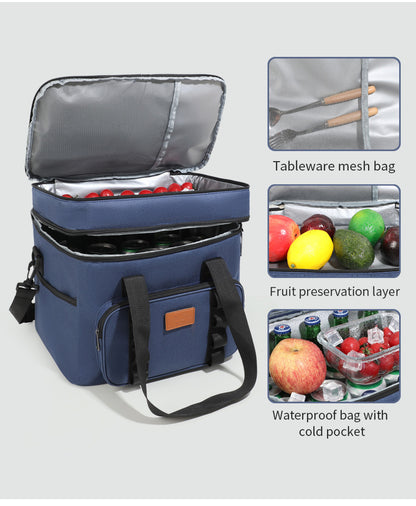 Black 23L Extra Large Insulated Cooler Bag with Double Layers - Perfect for Camping, Picnics, and Outdoor Adventures