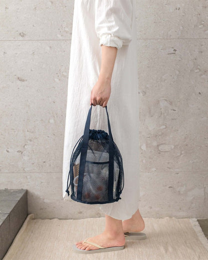 Green Lightweight Mesh Drawstring Beach Bag - Portable Travel Organizer for Toiletries and Essentials - Factory Direct Shop