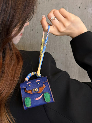 Dark Blue Mini Bag Earphone Case - Stylish Keychain Pouch for Headphones