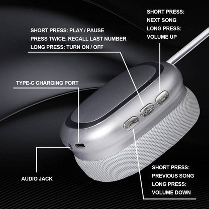 Black Comfortable Bluetooth Over-Ear Headphones - Soft Earmuffs, Foldable Design, Stereo Sound