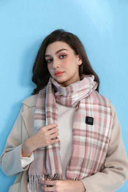 Heated Electric Scarf Light Pink Plaid