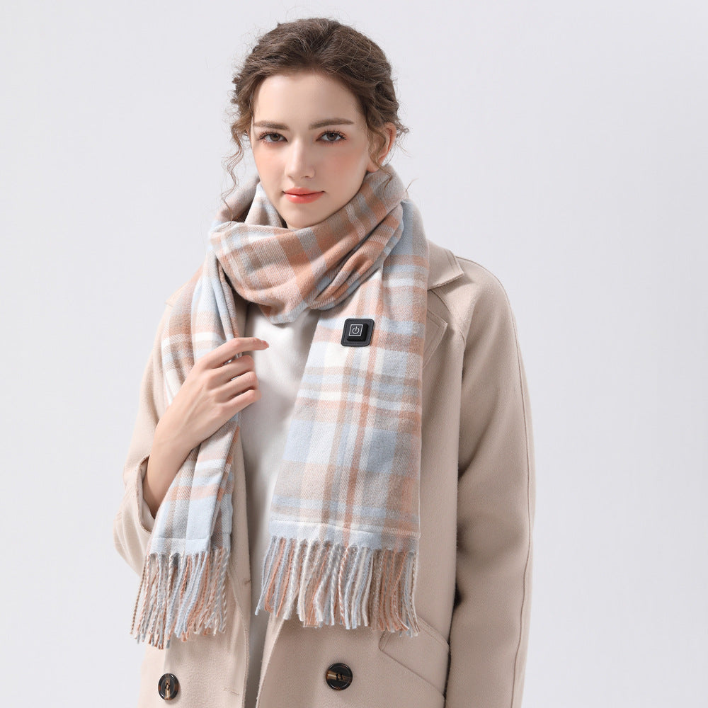 Heated Electric Scarf Light Blue Plaid