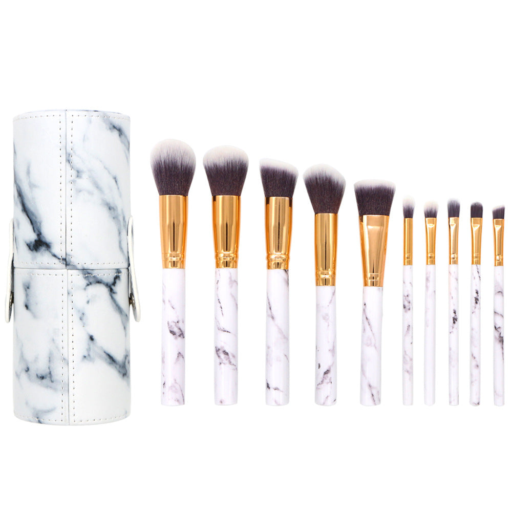Barrel White Marble Makeup Brush Collection - 10 brushes for face, eyes and lips