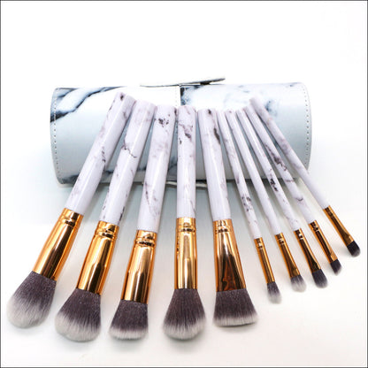 Barrel White Marble Makeup Brush Collection - 10 brushes for face, eyes and lips