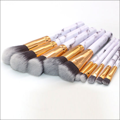 Barrel White Marble Makeup Brush Collection - 10 brushes for face, eyes and lips