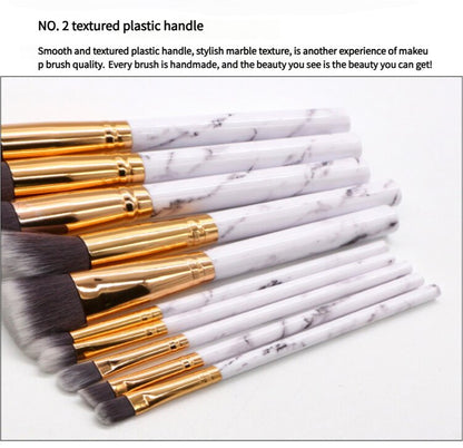 Barrel White Marble Makeup Brush Collection - 10 brushes for face, eyes and lips