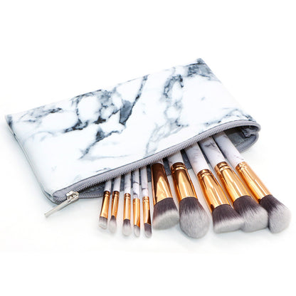 White Marble Makeup Brush Collection - 10 brushes for face, eyes and lips Bag + Brushes
